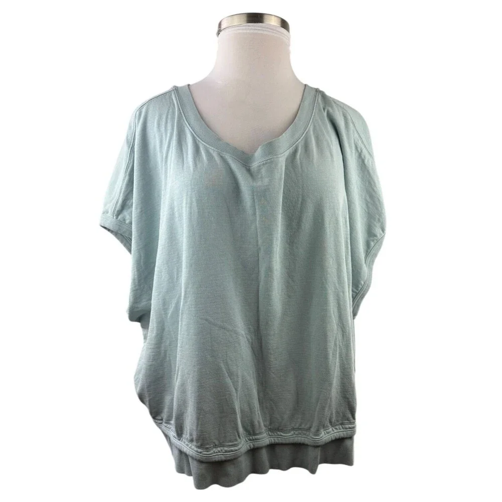 ✨2/$20 Athleta Sundown Shirred Pale Blue Pullover SS Sweatshirt Plus Size 3X - Picture 10 of 10